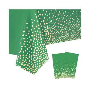 4 Packaging Green and Gold Plastic Tablecloth, 54 inch x108 inch Rectangular Disposable dot Party Table Cover, Suitable for Birthday, Graduation, Restaurant, Wedding Decoration Tablecloth