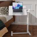 Simple Deluxe Overbed Bedside Table with Hidden Casters, Height Adjustable Desk with Tilting Top, Mobile Rolling Laptop Desk, Standing Rolling Desk Hospital Home Use, White, Large