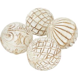 Deco 79 Ceramic Handmade Carved Decorative Ball Orbs & Vase Filler with Varying Patterns, Set of 3 4"W, 4"H, White
