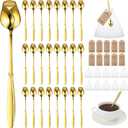 Roshtia 50 Sets Rose Flower Shaped Tea Spoons Wedding Favor for Guests 5.2" Gold Flower Dessert Mini Teaspoon with 50 Gift Tag and 50 Organza Bag for Tea Party Bridal Shower Guest Souvenir