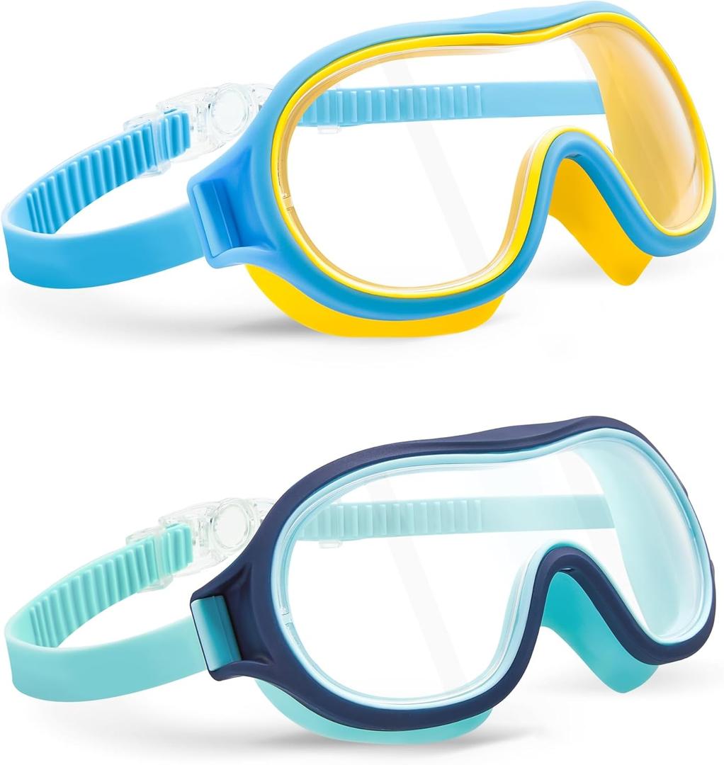 Aegend 2 Pack Swim goggles for Kids 3-15, Anti-Fog Anti-UV Wide Vision Waterproof, No leak Swimming goggles for Boys Girls (Cyan-blue & Yellow-blue)