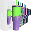 Elemental 40 oz Tumbler with Handle and Straw - Spill Proof Insulated Stainless Steel Commuter for Hot and Cold Beverages - Travel Coffee Mug with 2 Straws & Spill Proof Lid - 40oz - Poison Drip