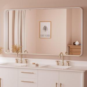 TETOTE 55 x 30 Inch Bathroom Mirror, White Modern Metal Frame Rectangle Modern Farmhouse Wall Mounted Vanity Mirror with Sandy Textured Surface(Horizontal/Vertical)