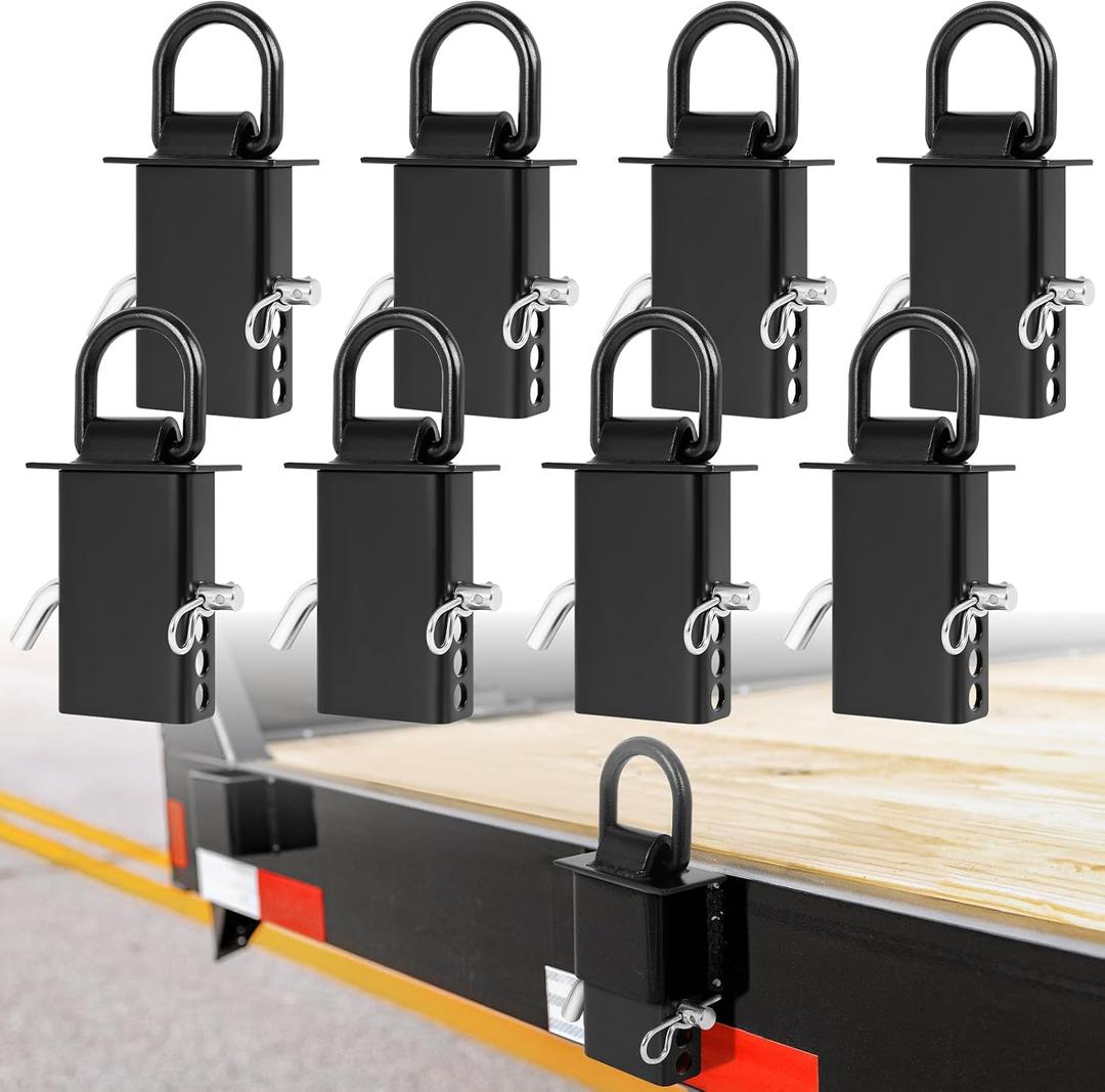 FAHKNS 8 Pack Stake Pocket D Ring, 18000lbs Heavy Duty Removable D-Ring Stake Pocket with Hitch Pin, Tie-Down Utility with 4 Adjustable Holes for Trailers and Flatbeds
