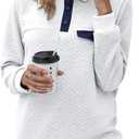 BTFBM Women Fashion Quilted Pattern Lightweight Zipper Long Sleeve Plain Casual Ladies Sweatshirts Pullovers Shirts Tops (X-Large, Pure White)