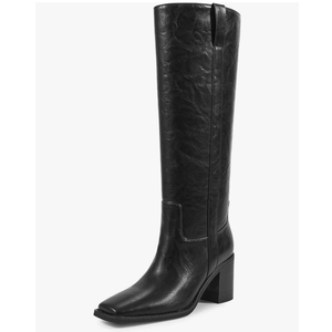 ISNOM Knee High Boots for Women, Chunky Boots with Square Toe, Mid Heel, Pull On Tall Riding Boots for Work Date Dress Party Club Shoes 8