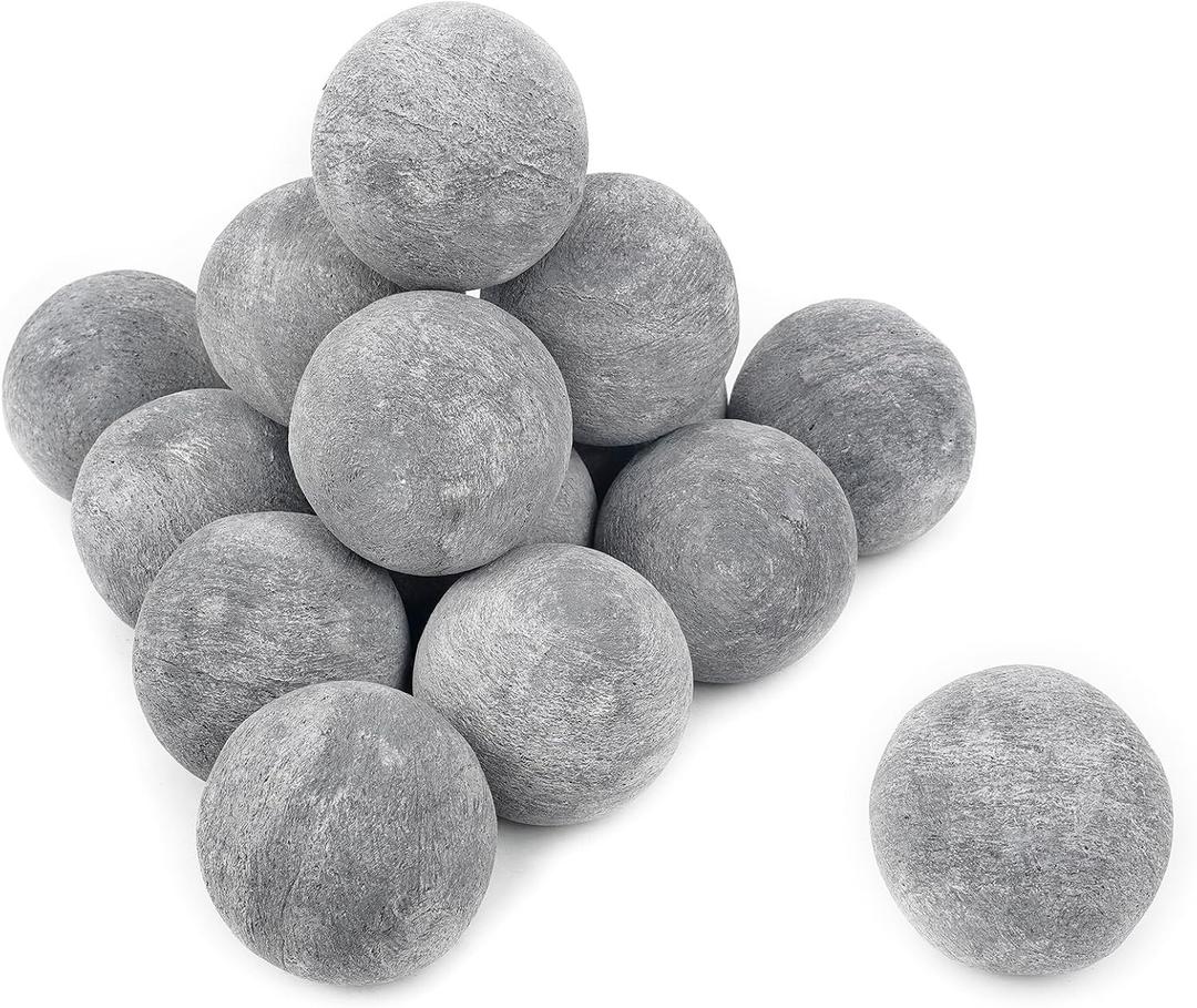 Skyflame Ceramic Fireplace Balls, 3 Inch, Gray, Set of 15 Round Fire Stones Set for Indoor and Outdoor Fire Pits or Fireplaces Accessory