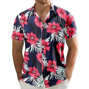 JOGAL Men's Flower Casual Button Down Short Sleeve Hawaiian Shirt (3X-Large, Navy)