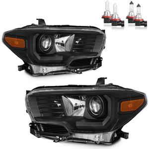 Headlights Assembly with Bulbs for 2016-2023 Toyota Tacoma (Does NOT fit models with factory LED DRL; factory halogen models ONLY) Headlamp Replacement Driver & Passenger Side