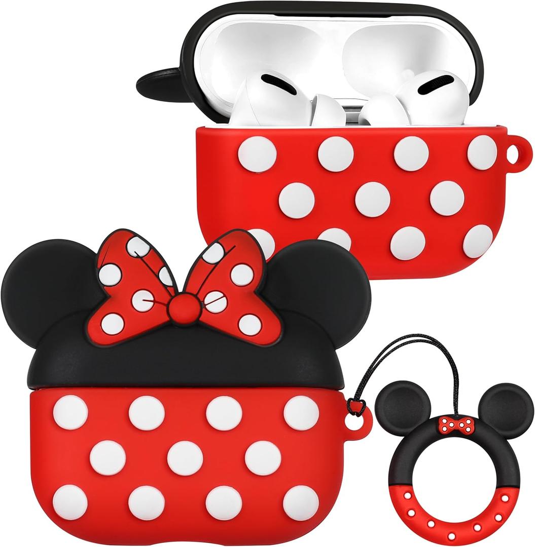 Boaretiu for AirPods Pro/Pro 2nd Generation Case  Cute Kawaii Red Bow with Keychain for AirPods Pro & Pro 2 Case Cover Funny 3D Soft Silicone Fun Cool for Girls Women Teens Boys