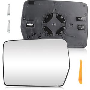 Driver Left Side Heated Mirror Glass Compatible with 2004-2014 Ford F-150, Side View Exterior Mirror with Rear Holder, Replacement for 4L3Z-17K707-DB