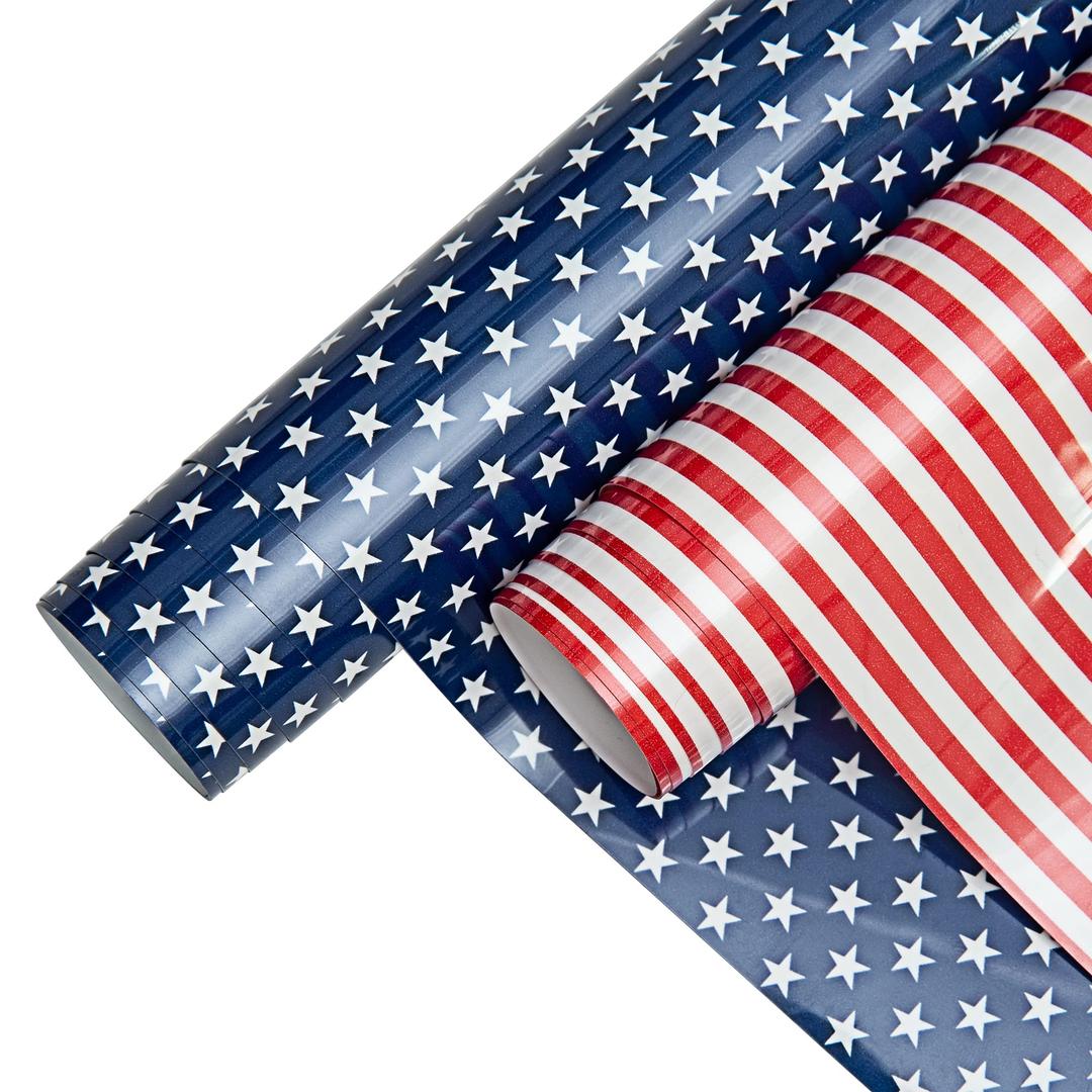 Mabende America Flag Vinyl 2 Pcs 10'' x1 Yard, USA Flag Patriot Pattern PU Iron-On HTV Vinyl for T-Shirts Craft DIY, Stars Heat Transfer Vinyl Compatible with All Cutters (Flag Theme)