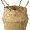 BrilliantJo Seagrass Belly Basket,  Woven Plant Pot Holder handmade Home Decor for Storage Plants Picnic Grocery Large(12.6 x 11.02 inch)