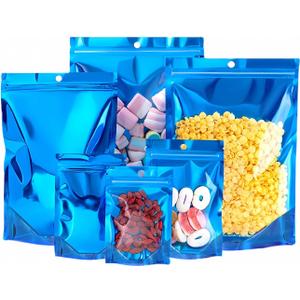 100 PCS Smell Proof Mylar Bags, Resealable Packaging Sealable Bags, Stand Up Aluminum Foil Pouch Bags with Clear Window for Food Storage, Jewelry,Cookie,Small Business Packaging(Blue 4.7x7.9inch)