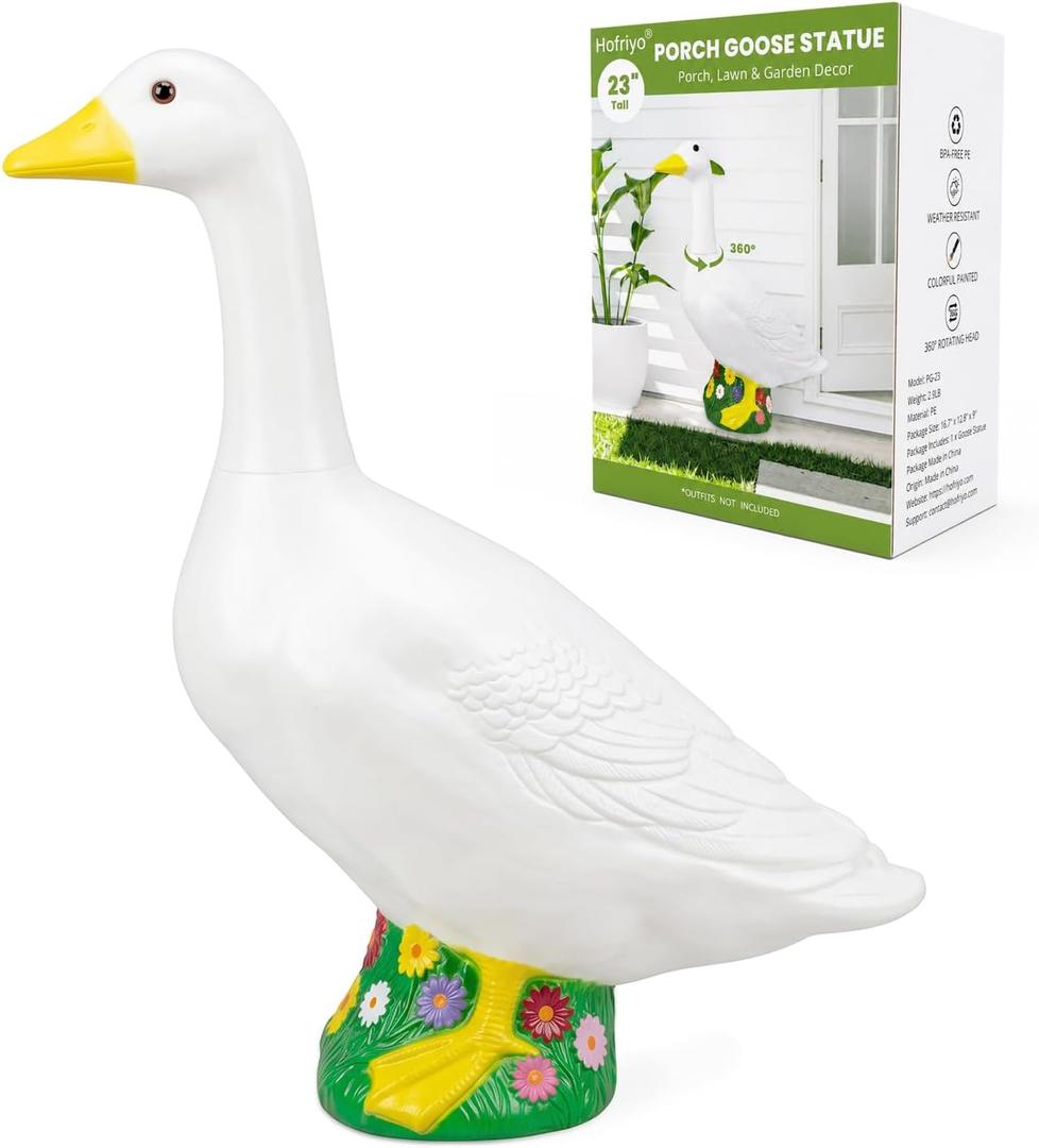 23 Inch Large Wearable Outfits Porch Goose Statue Figurine, Waterproof Outdoor Sculpture for Front Porch, Patio, Lawn & Garden Decoration, Unique Holiday Birthday Gift for Women