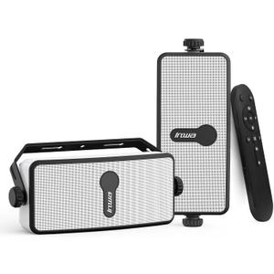 Inwa Upgraded 200W Outdoor Bluetooth Speakers Pair - IPX5 Waterproof Wall Mount Stereo Speaker, Wireless Multi-Speaker Connection with Auracast, Sound System w/Aux for Porch, Patio, Garage, Home