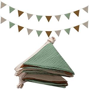 Oudain 15.5 ft Pennant Banner Flags, 2 Pcs Nursery Garland Triangle Bunting Flag Baby Banner for Nursery Decor Baby Birthday Boho Wedding Shower Party Event, Each 7.75 ft(Retro Color)