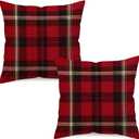 Set of 2 Red Buffalo Plaid Check Throw Pillow Covers 18x18 Inch Rustic Christmas Farmhouse Decorative Cushion Cases Double-Sided Winter Home Decor for Sofa Couch