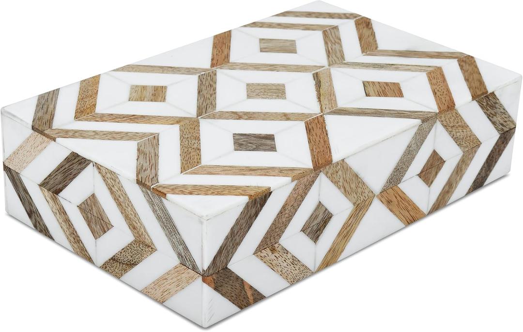 Handicrafts Home Decorative Keepsake Box 8x5  Small Organizer Box with Lid, Boho Decorative Storage, Retro Memory Box, Unique Coffee Table Dcor, Jewelry or Trinket Box, Modern Shelf Decorative Box (5 x 7 x 1.5 Inches, MARQUET-ARRAY)