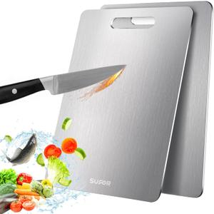 2 Pack Titanium Cutting Board, 100% Pure Titanium Cutting Boards For Kitchen, Non-Slip Chopping Board, Dishwasher Safe, Easy to Clean, Durable & Hygienic for Meat, Vegetables, Fruits (15 * 11)