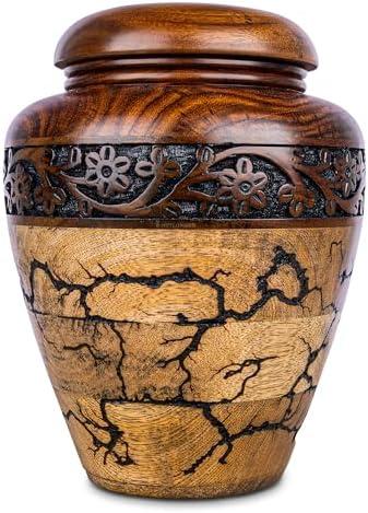 Cremation Urn for Human Ashes Adult Male or Female, Wooden Urn, Hand Carved Memorial, Large Adult Urn, Burial Urn, Wood Turned Casket for Men Women, Funeral Urn for Ashes (Keepsake 15 Cu/in)