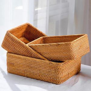 ZENFUN 3 Pack Natural Rattan Storage Baskets, Rectangular Woven Fruit Baskets for Decor, Handmade Woven Nesting Bread Baskets for Organizing, Serving, for Kitchen, Home, 3 Sizes