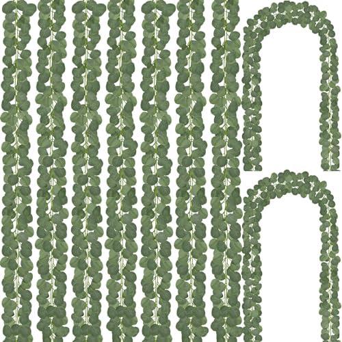 CQURE  Eucalyptus Garland, Artificial Greenery Garland Faux Eucalyptus Leaves Table Vines for Wedding Backdrop Fireplace Arch Door Wall Room Decor