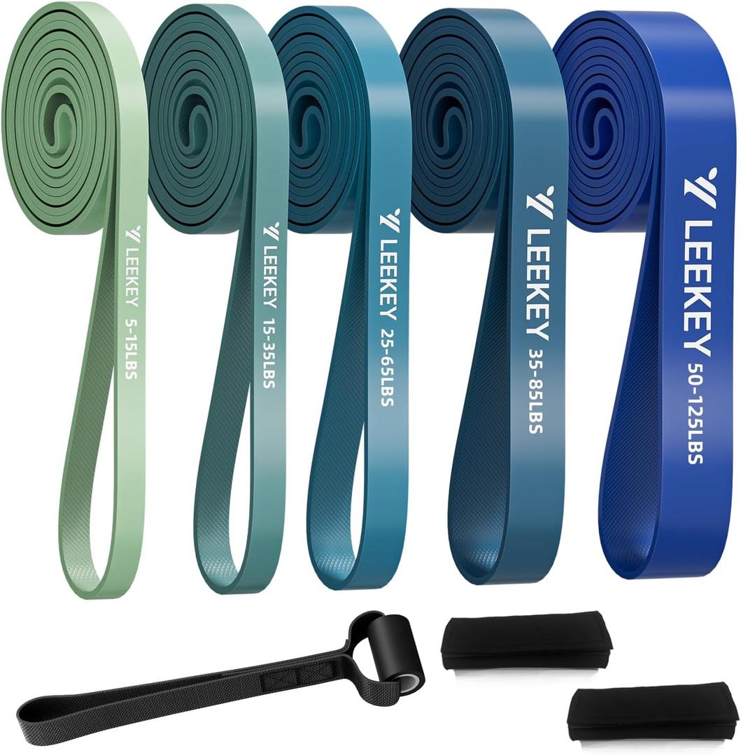 LEEKEY Resistance Bands, Exercise Bands with Handles,Pull Up Assist Bands - Band Set with Door Anchor - Bands for Working Out,Band for Men and Women Fitness Training,Home Workouts (5-125LBS BLUE)