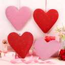 4 Pcs 10 Inch Valentine's Day Large Heart Ornaments for Tree Glitter Heart Wreath 3D Foam Wreath for Front Door Outdoor Decor for Trees Front Door Stairs Mantel Wall Window(Red,Pink)