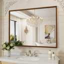 WEER Bathroom Mirror, 48x36 Inch Wall Mirror, Walnut Wood Grain Framed Mirror, Rectangle Vanity Mirror, Tempered Glass, Anti-Rust, Hangs Horizontally or Vertically
