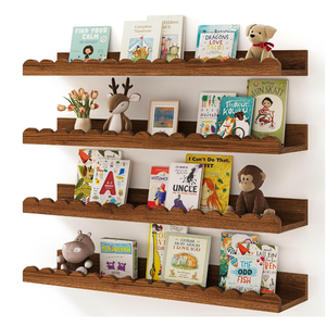 Shario Nursery Book Shelves, 4-Pack White Floating Shelves for Wall Kids, Scalloped Shelves, Wall Book Shelves for Bedroom Kids, Toddler Room, Baby Room, Nursery Decor
