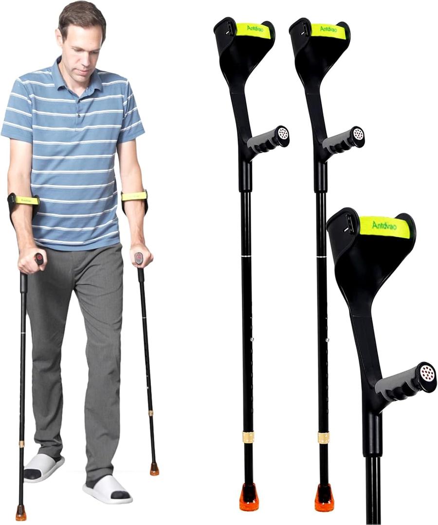 Forearm Crutches Pair, Folding Forearm Crutches Lightweight Adjustablewith Rubber Handles, Comfortable Grip and Wear-Resistant, Non-Slip Forearm Crutches for Heavy Duty (Black)