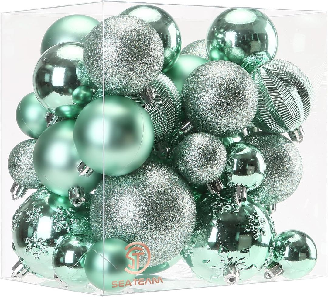 Sea Team 36-Pack Shatterproof Plastic Christmas Ball Ornaments Set, Multi-Size Christmas Baubles, Hanging Decorations for Xmas Tree, Wreath, Garland, (1.57-3.15 Inches, Mint)