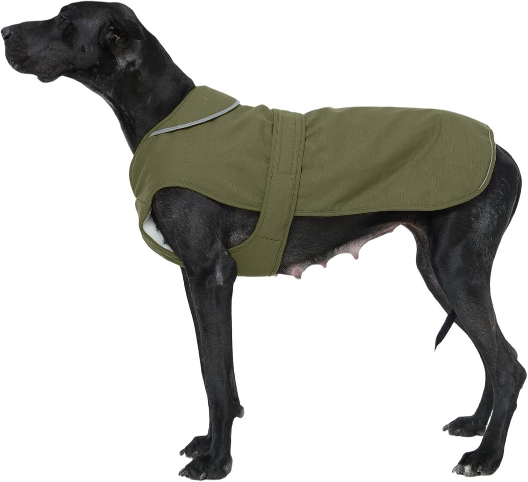 Kuoser Canvas Dog Coat, Warm Dog Jacket Reflective Fleece Pet Cold Weather Coat, Warm Doggie Clothes Waterproof Winter Vest with Zipper Leash Hole for Small Medium Large Dogs, Army Green 3XL (Xxx-large (Pack of 1))