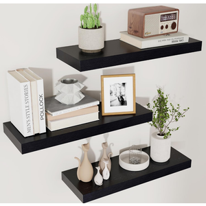 Black Floating Shelves for Wall, Wooden Shelves for Wall  Modern Black Shelves for Bedroom Living Room Bathroom Kitchen, Shelves for Wall Decor Storage - Black