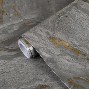 Marble Contact Paper Peel and Stick for Kitchen Countertop, Gray and Gold Wallpaper Removable Self Adhesive Vinyl Waterproof Roll 15.7118" for Cabinets Countertops Wall Covering Easy to Clean