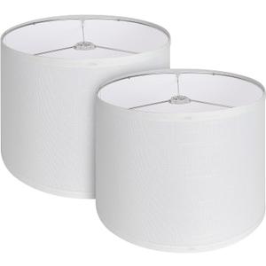 White Lamp Shades Set of 2, Medium Fabric Lampshades, 13" x 13" x 10" Drum Lamp Shade for Table Lamp, Floor Lamp, Pendant Light, Assembly Required Replacement Lamp Cover