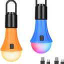 Lepro LED Rechargeable Camping Lantern, 7 White and RGB Light Modes, Camping Essentials, Hanging Light Bulbs with Clip Hook for Camping, Christmas, Decorations, Emergency, USB Cable Included, 2 Packs