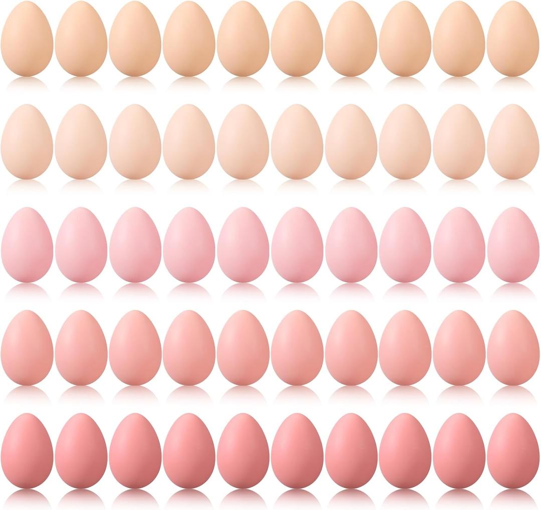 Beeveer 50 Pcs Plastic Easter Eggs Bulk for Easter Hunt 1.6 x 2.4 Inch Colorful Hanging Plastic Eggs for Basket Fillers Party Favor DIY Crafts Decoration(Pink Series)