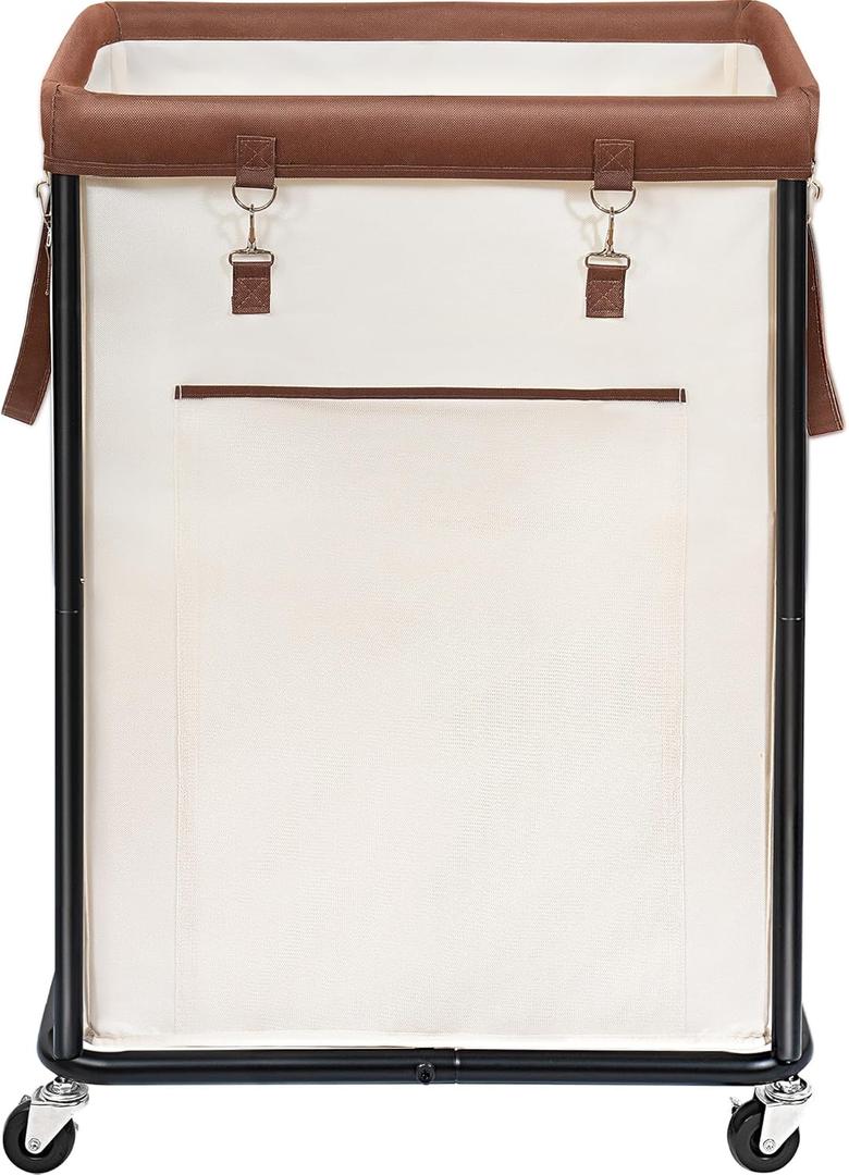 STORAGE MANIAC Large Laundry Basket with Wheels 160L Rolling Laundry Hamper Laundry Cart with Metal Frame and Removable Bag, Clothes Hamper for Bedroom, Bathroom, Dorm Room, Laundry Room, Beige