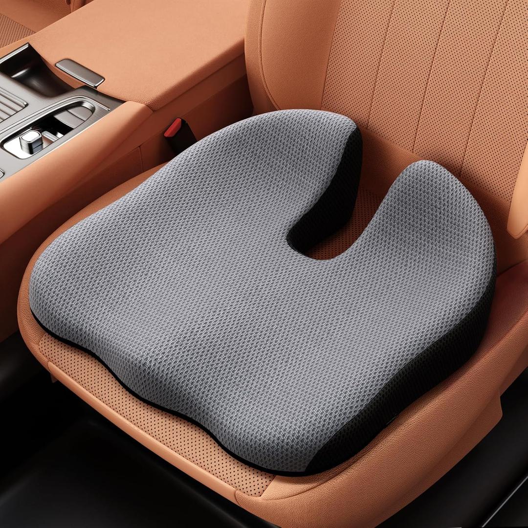 Benazcap Car Seat Cushion - Memory Foam Car Seat Pad - Sciatica & Lower Back Pain Relief - Car Seat Cushions for Driving - Road Trip Essentials for Drivers-Grey