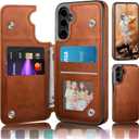 Designed for Samsung Galaxy S25 Case Wallet with Card Holder, [Magnetic Clasp Cover] [RFID Blocking Leather Protection] Shockproof Women Men Cases for Samsung S25 Light Brown