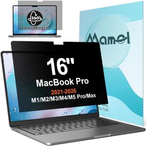 360 Privacy Screen for MacBook Pro 16 Inch (2021-2026, M1, M2, M3, M4, M5, Pro, Max), Anti Glare Blue Light Filter, Nano No Glue Anti Spy Black Protector for Mac 16In Laptop