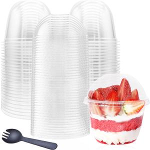 50 Pack 10oz Plastic Cups with Dome Lids(No Hole) and Sporks,Disposable PET Parfait Cups,Crystal Dessert Cups for Pudding,Snacks,Ice Cream,Yogurt