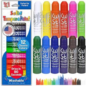 Kwik Stix Solid Tempera Paint Sticks, 12 Colors, Washable Paint Sticks for Kids, Super Quick Drying, Non-Toxic, Allergen Free, Comes in Classic Rainbow Colors, Ideal for Kids and Toddlers (Assorted)
