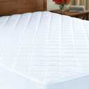 Quilted Fitted Mattress Pad Twin XL Size - Elastic Fitted Mattress Topper Protector & Cover - Breathable, Soft, Low Profile Top Cover with 8-16 Inch Deep Pockets - Easy-Fit & Machine Washable - White