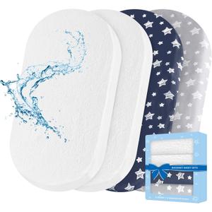 Bassinet Sheets & Waterproof Bassinet Mattress Pad Protector 4 Pack Set, Viscose Terry, Universal Fit for Oval, Hourglass and Rectangular Mattress, Grey & Navy (32" X 17")