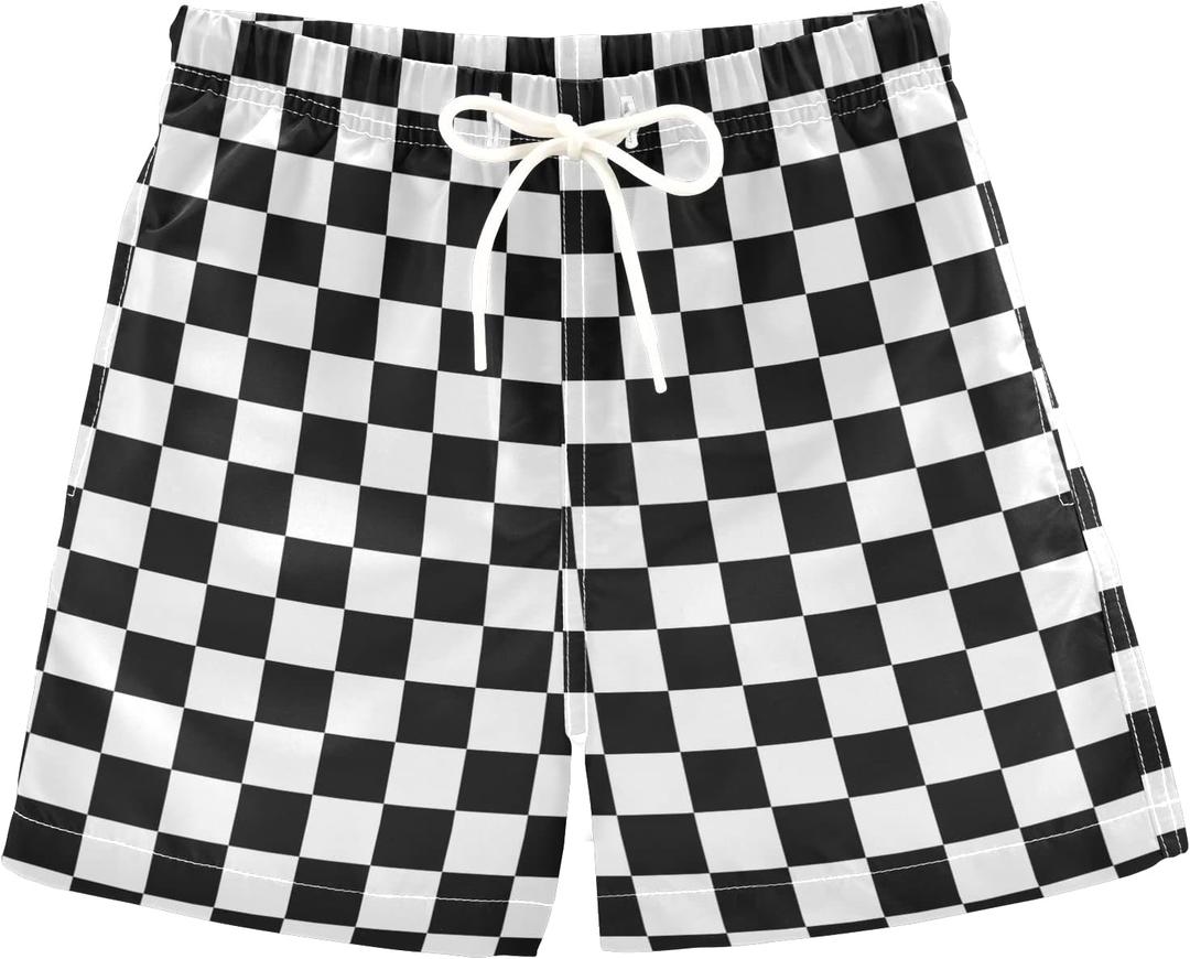 Boys Swim Trunks Black White Buffalo Check Plaid Toddler Swim Shorts Bathing Suit Swimsuit Toddler Boy Swimwear 2T 20205720 (10 Years)