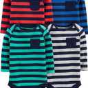 Simple Joys by Carter's Baby 4-Pack Long-sleeve Bodysuit (3-6 Months, Blue/Mint Green/Grey/Red Stripe)