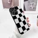 NITITOP Compatible with iPhone 14 Pro Case Cute Aesthetic Checkerboard Larger Blocks Pattern for Women Girl Trendy Slim Fit TPU Silicone Shockproof Full Camera Protection Cover - Black and White